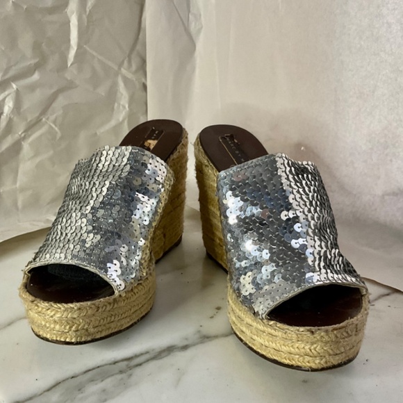 Marc by Marc Jacobs Silver Sequin Wedge Espadrille Slides 40 EU - Picture 5 of 8